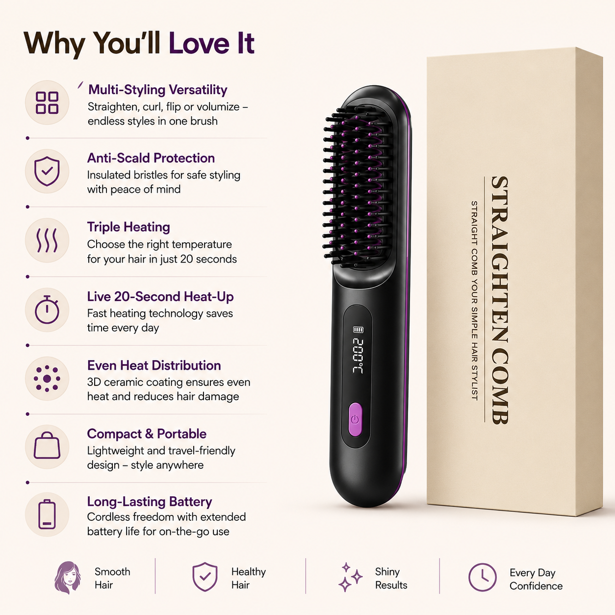 Silk Glow Cordless Hair Straightening Brush